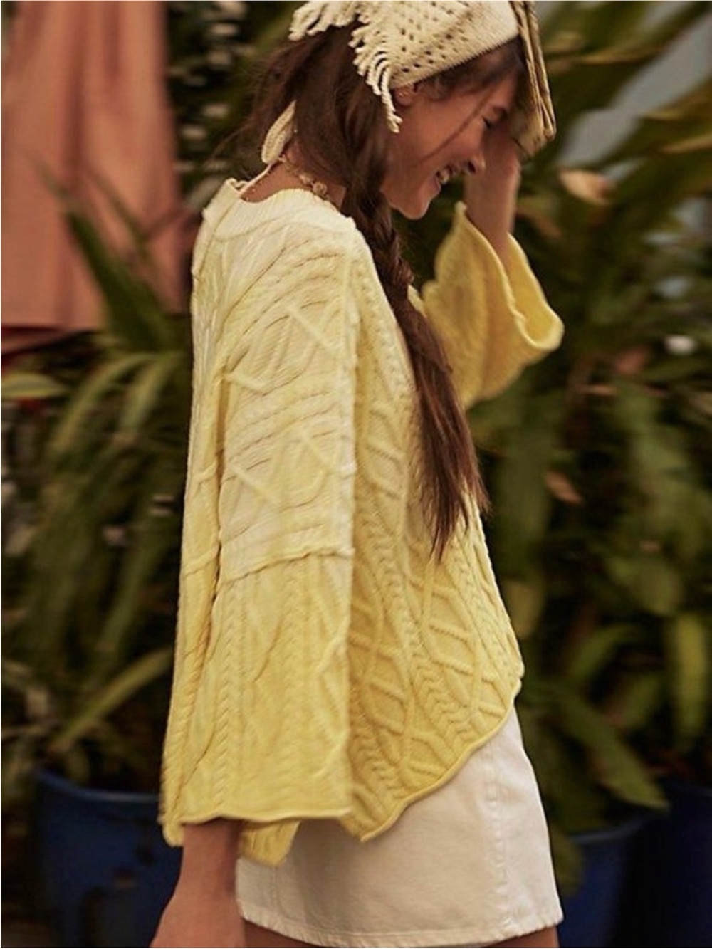 Free People Washed Ashore Oversized Yellow Cable Knit Fisherman Sweater